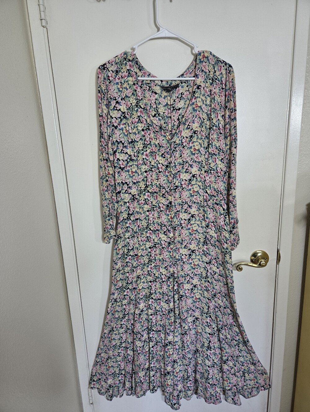 Vintage Floral Starina Button Down Dress M Cottagecore Boho Grunge